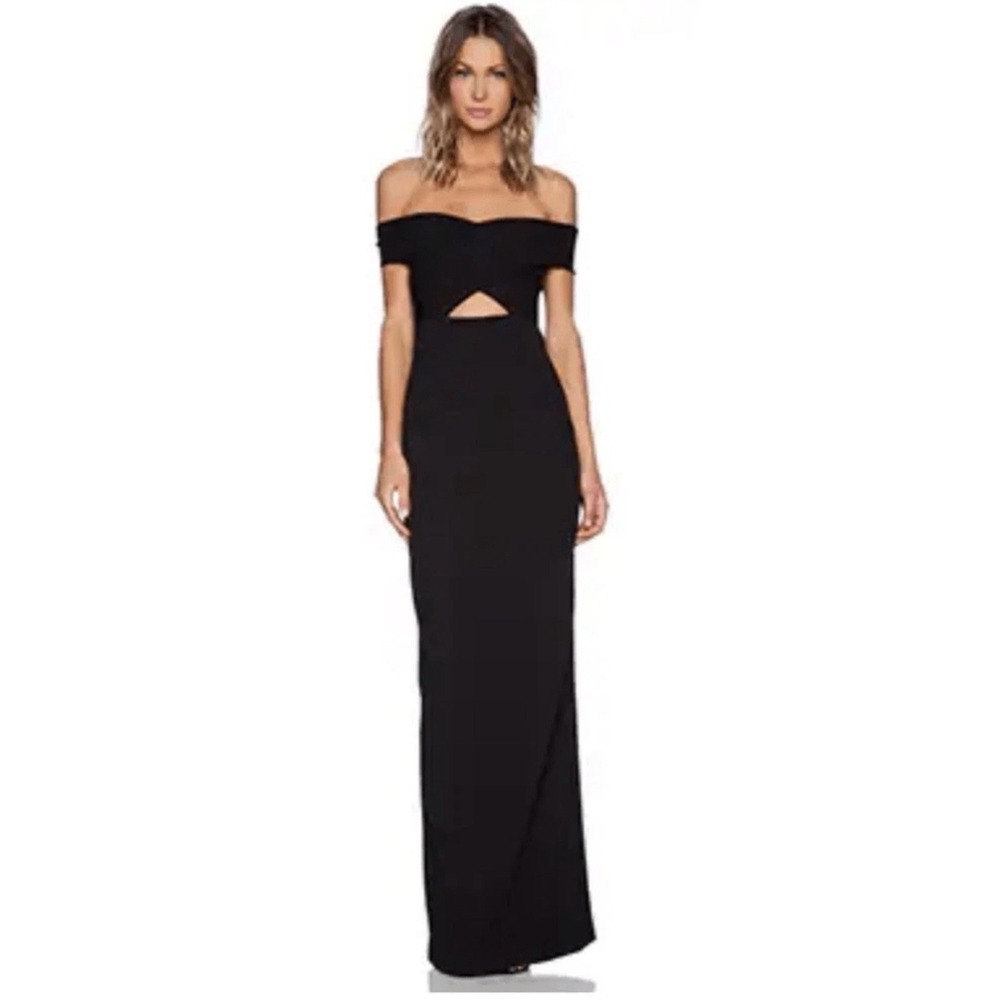 SOLACE London Cara Maxi Dress in Black Size 8 Cutout Off The Shoulder